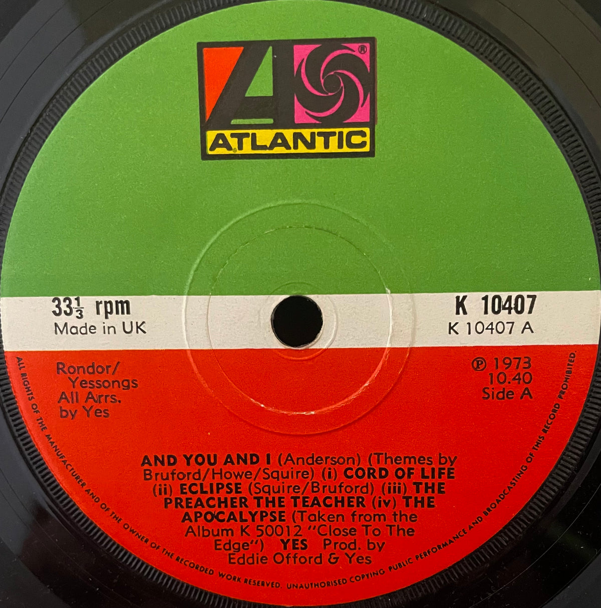 Yes – And You And I - USED Vinyl 7" Single