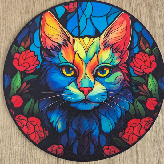 Stain Glass Feline Cat Slip mat - 7 & 12 inch LP Vinyl DJ Pro Turntable Slip Mat Record Player Technics 1210 DJ Turntablist